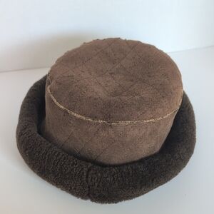Vintage Sheepskin Brown Quilted Bucket Hat